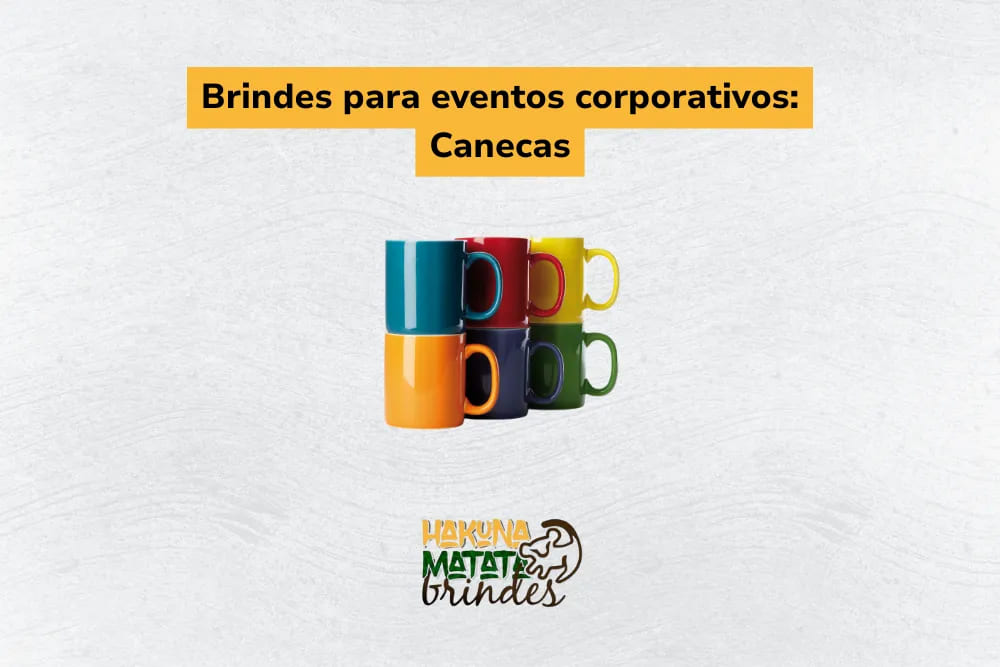 Conjunto de canecas coloridas personalizadas para a&ccedil;&otilde;es promocionais em evento corporativo.