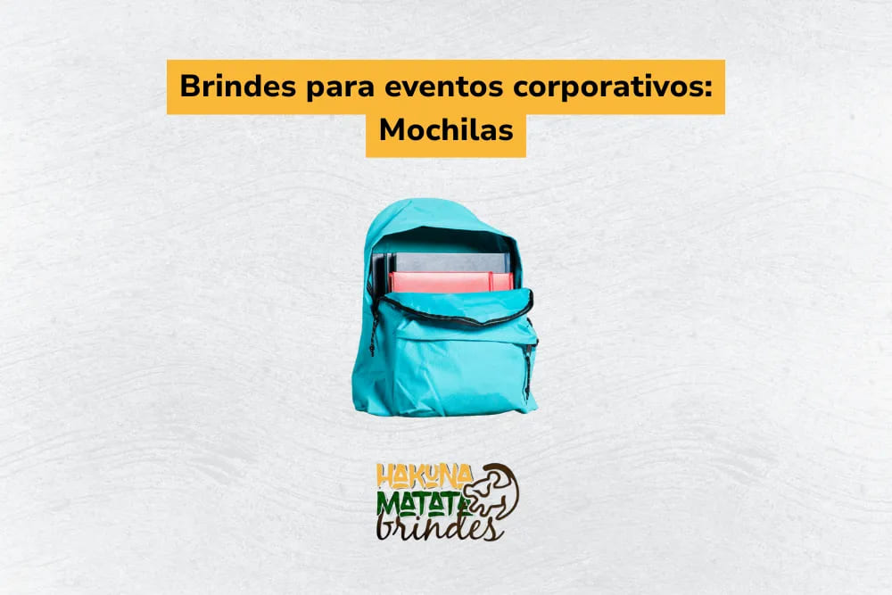 Mochila personalizada com compartimento interno, ideal como brinde premium para evento corporativo.