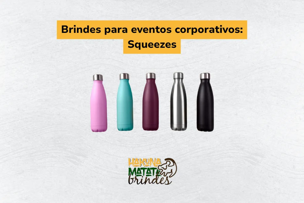 Garrafas squeeze coloridas personalizadas como brindes funcionais para evento corporativo.