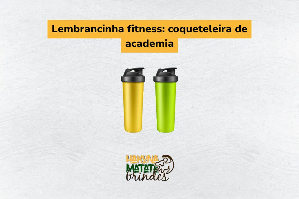 Lembrancinhas fitness para academia com op&ccedil;&atilde;o de garrafas de coqueteleira, uma amarela e uma verde
