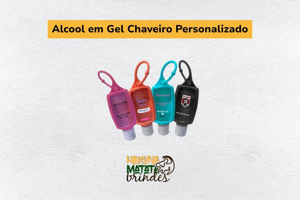 &Aacute;lcool em gel em formato de chaveiro personalizado, sugest&atilde;o de brindes de Natal para funcion&aacute;rios.