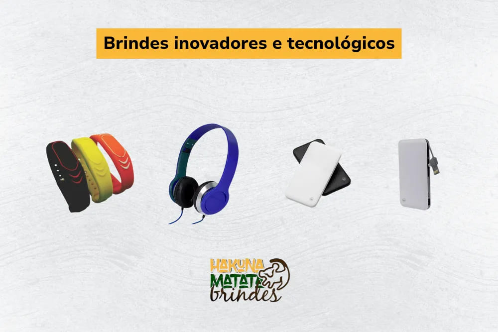 Brindes inovadores e tecnol&oacute;gicos com pulseiras inteligentes, fones de ouvido e carregadores port&aacute;teis personalizados.