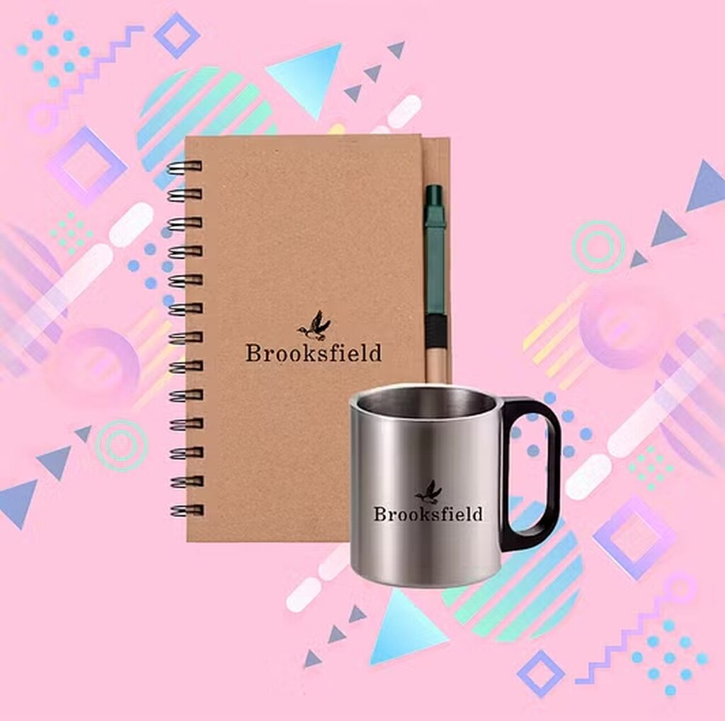 caneca e agenda personalizadas como opções de brindes para home office