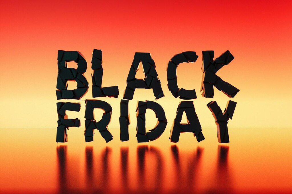 imagem com fundo vermelho e amarelo escrito "black friday", representando as ideias para black friday