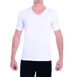 Camiseta de Algodão Penteado Branco Gola V