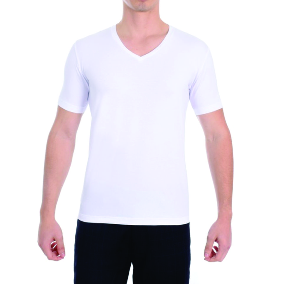 Camiseta de Algodão Penteado Branco Gola V