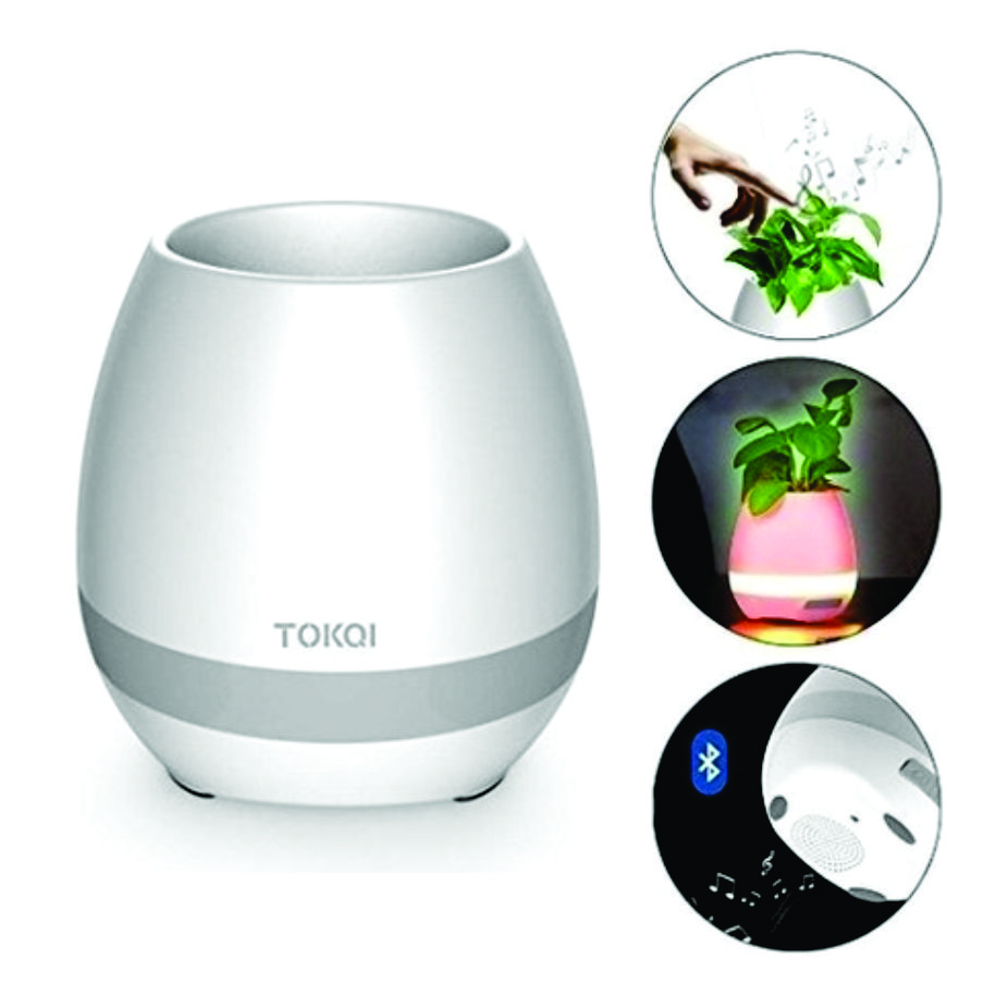 Vaso de planta musical e luminária