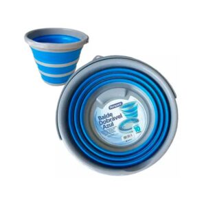 Balde Silicone Dobrável Retrátil 10 Litros Azul