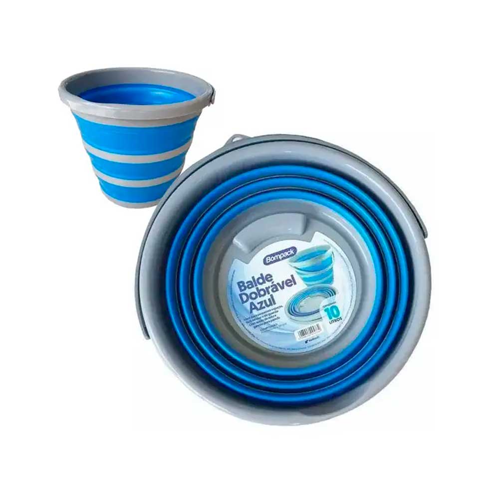 Balde Silicone Dobrável Retrátil 10 Litros Azul