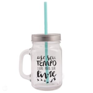 Caneca de Vidro com Canudo