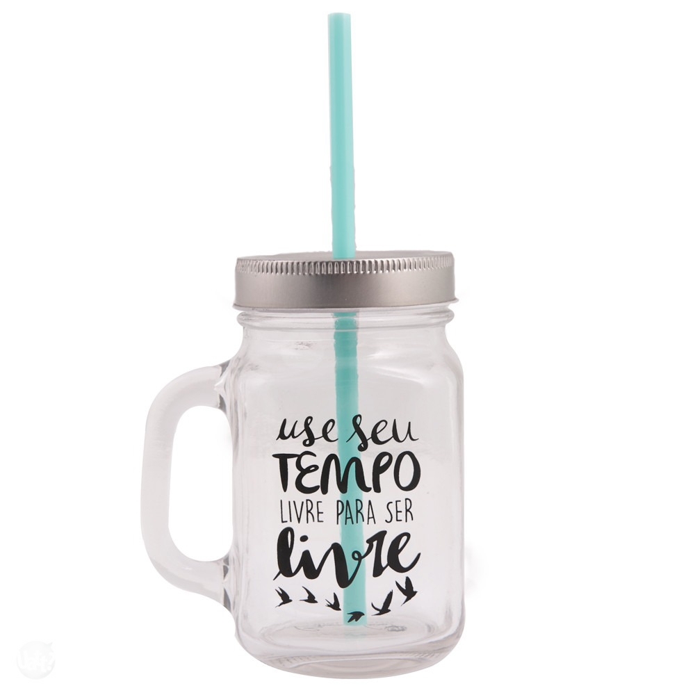 Caneca de Vidro com Canudo