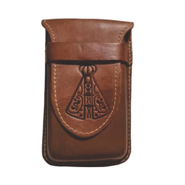 Porta-celular de mesa em couro